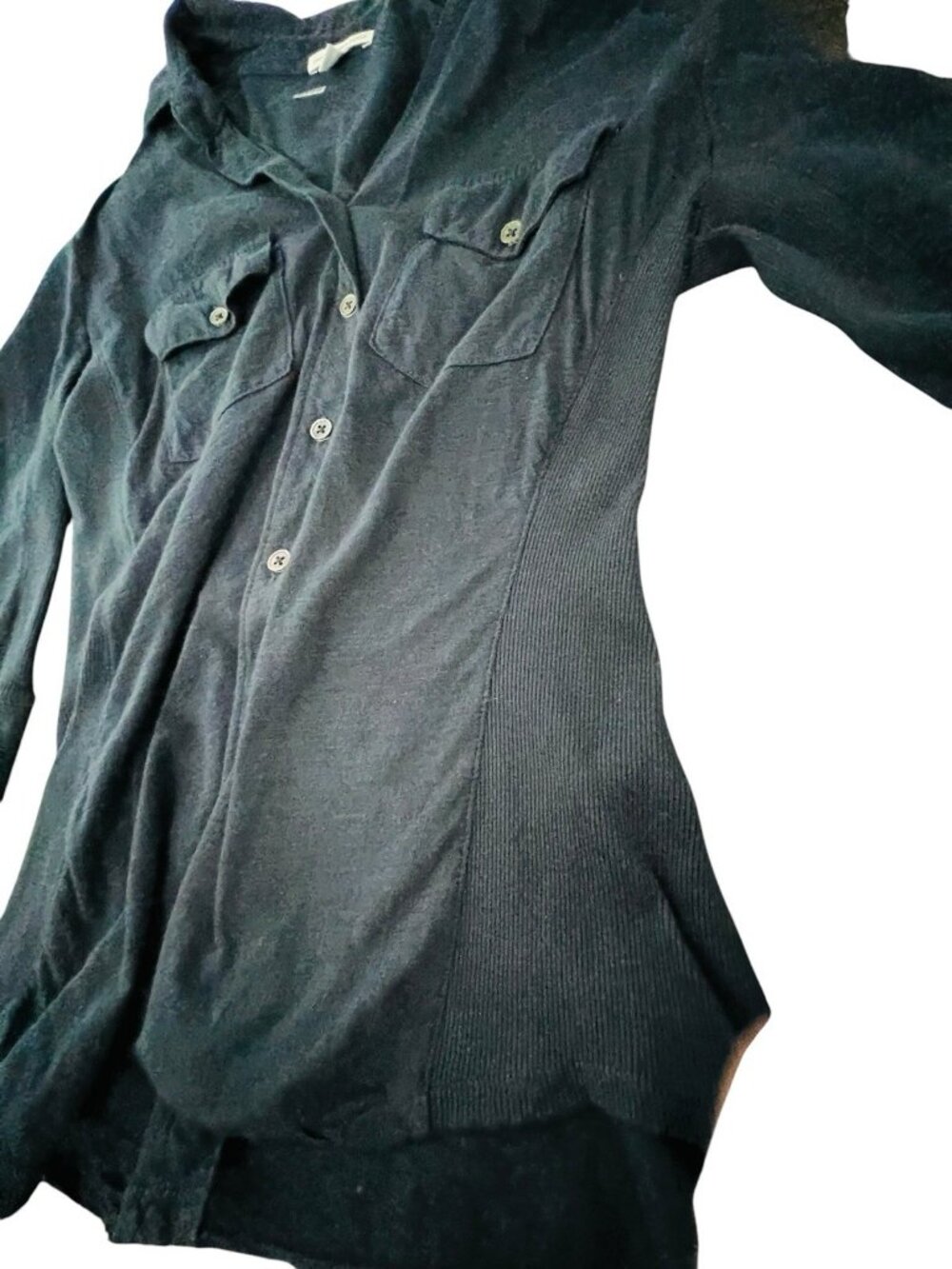 James Pearse Button Front Shirt Women’s 2 Blue Slub Knit Made In The Usa Studio - Picture 4 of 4